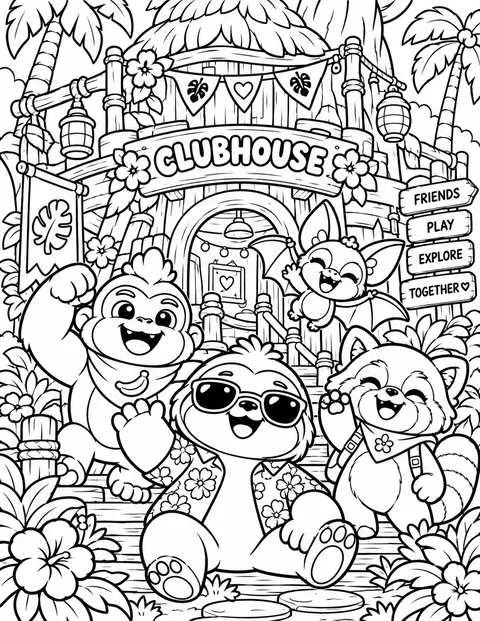 Friends in front of the jungle clubhouse