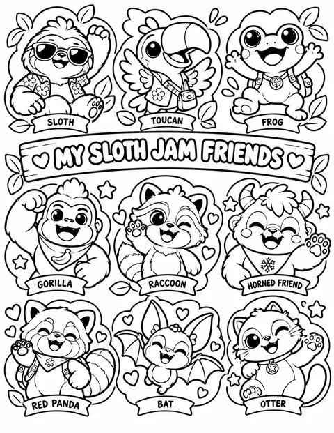 My Sloth Jam friends: nine animals with their names