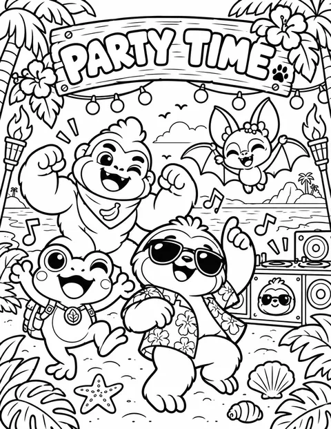 Party time: the sloth, frog, gorilla and bat dancing