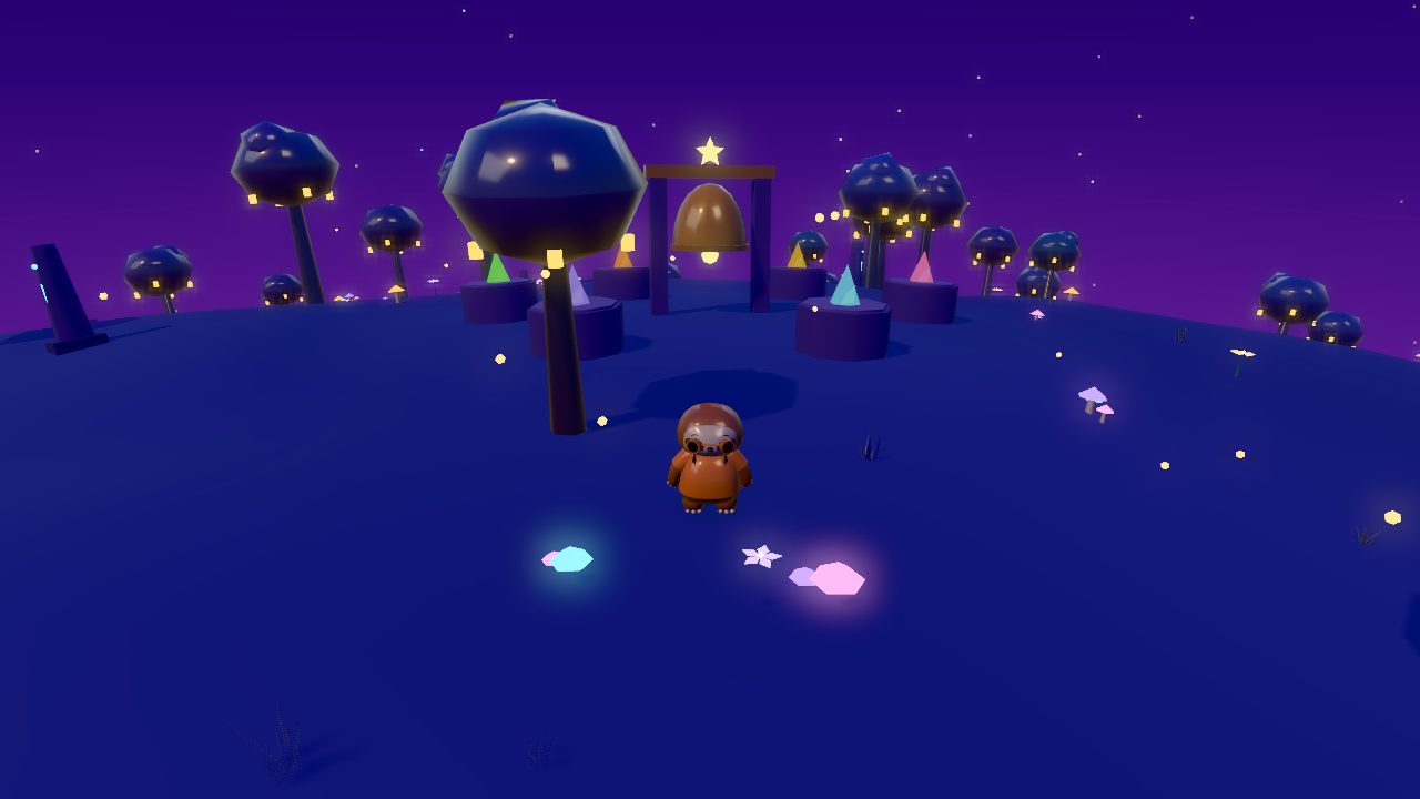 Starlight Ruins at dusk: the Great Bell in Moonbell Hollow, with glowing trees