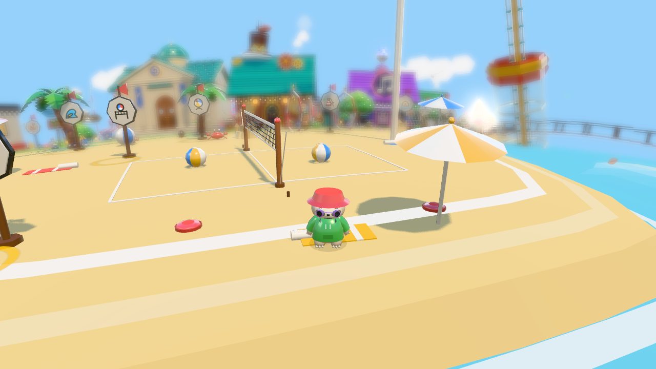 Sunny Point: a volleyball court and a beach umbrella on a sandy cape