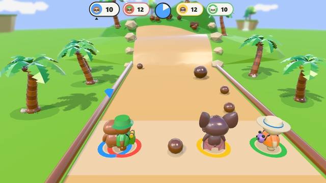Coconut Dodge, one of the one-minute party games, with sloths hopping over coconuts
