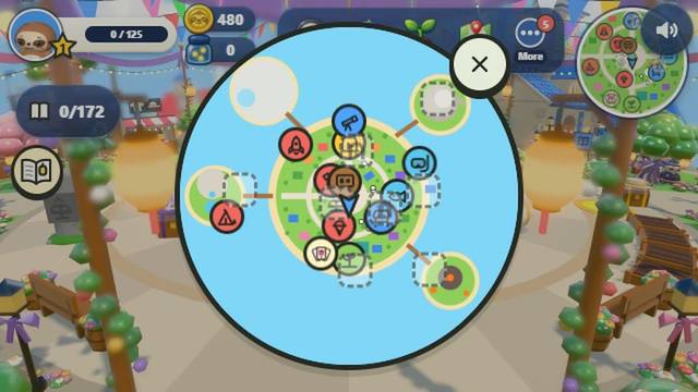 The Sloth Jam island map, drawn all in pictures with no words