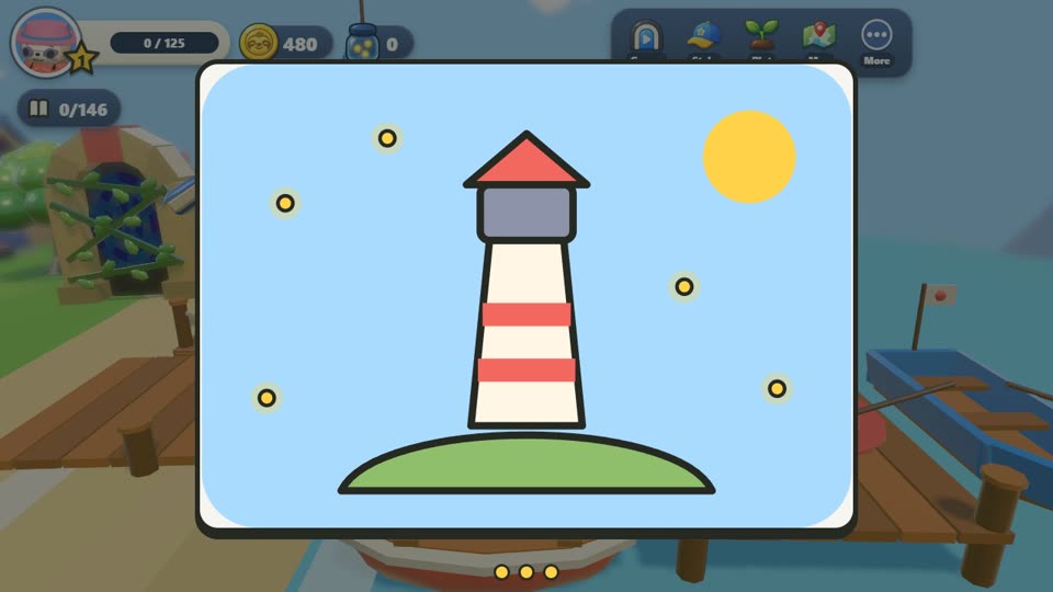 A story picture card: the lighthouse under a clear sky